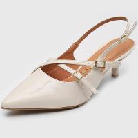 Scarpin Vizzano Slingback Salto Fino Baixo Verniz - Off White - 1
