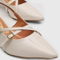 Scarpin Vizzano Slingback Salto Fino Baixo Verniz - Off White - 3