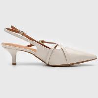 Scarpin Vizzano Slingback Salto Fino Baixo Verniz - Off White