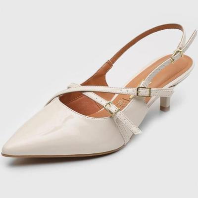 Scarpin Vizzano Slingback Salto Fino Baixo Verniz - Off White