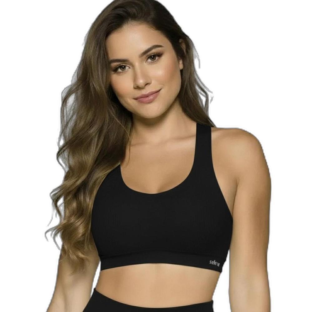 Top Selene Sem Costura Feminino - Preto - 1
