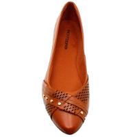 Sapatilha Couro Bottero Bico Fino Microperfuros Apliques Feminina - Caramelo - 3