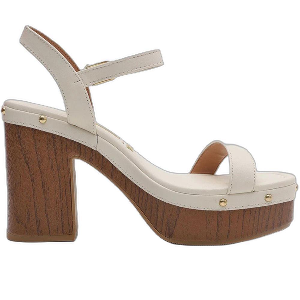 Sandália Plataforma Vizzano Salto Grosso Apliques Feminino - Off White - 4