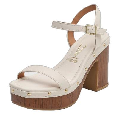 Sandália Plataforma Vizzano Salto Grosso Apliques Feminino - Off White