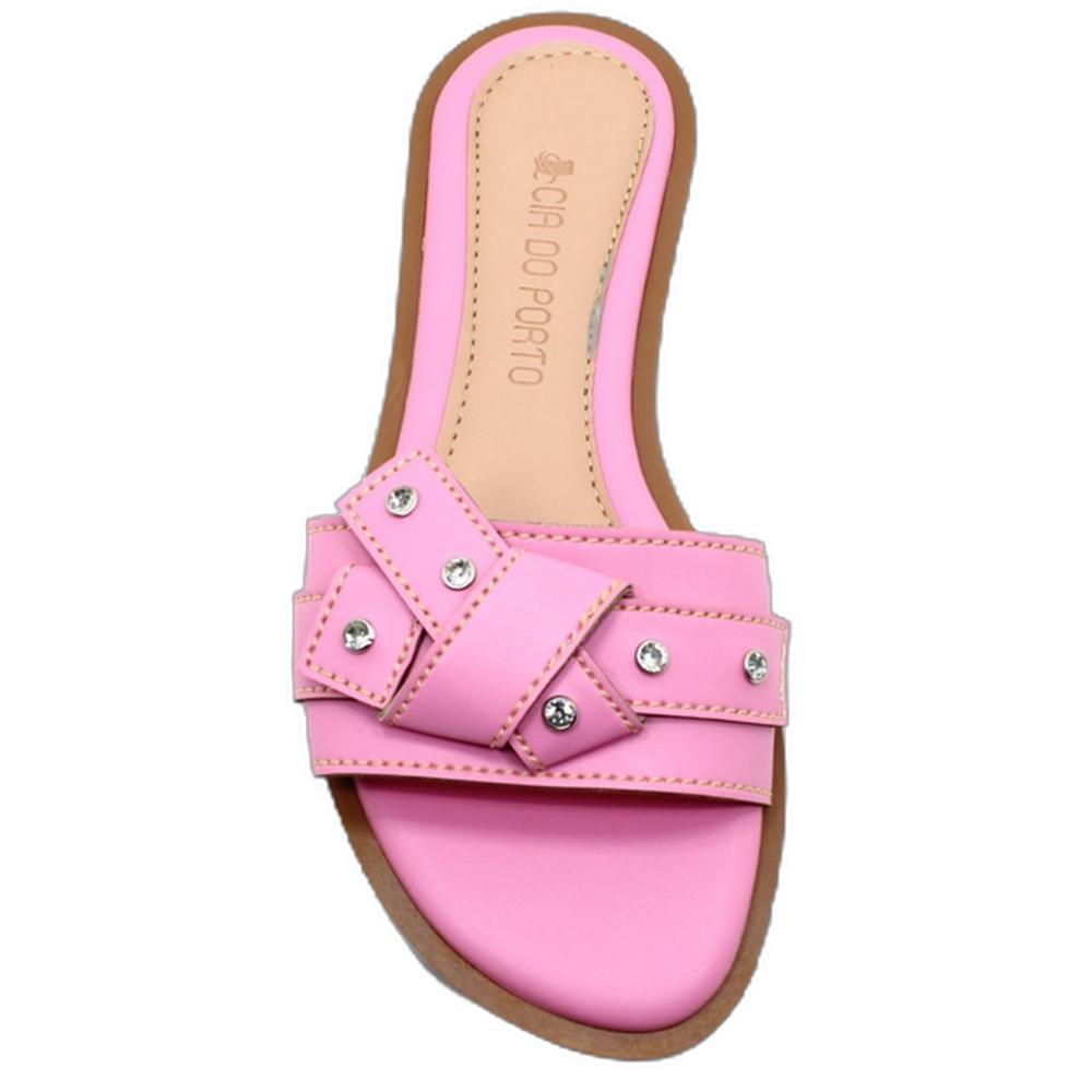 Rasteira Cia do Porto Nó Strass Feminina - Rosa - 3