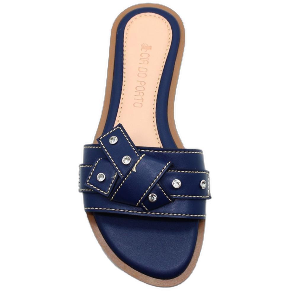 Rasteira Cia do Porto Nó Strass Feminina - Marinho - 3