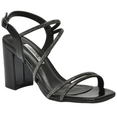Sandália Via Marte Salto Grosso Strass Feminina - Preto