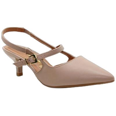 Scarpin Vizzano Slingback Bico Fino Tiras Salto Baixo - Bege
