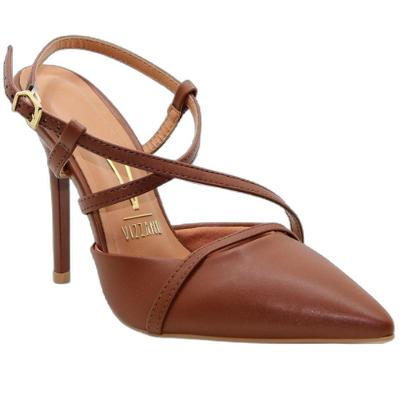 Scarpin Vizzano Salto Alto Tiras Cruzadas Feminino - Marrom
