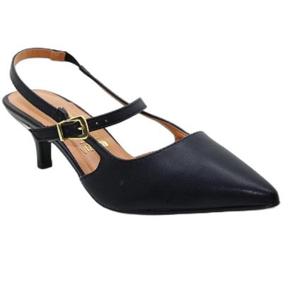 Scarpin Vizzano Slingback Bico Fino Tiras Salto Baixo - Preto