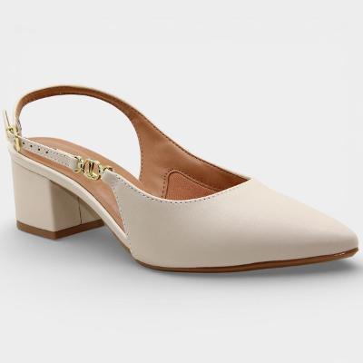 Scarpin Vizzano Slingback Salto Bloco Detalhe - Creme