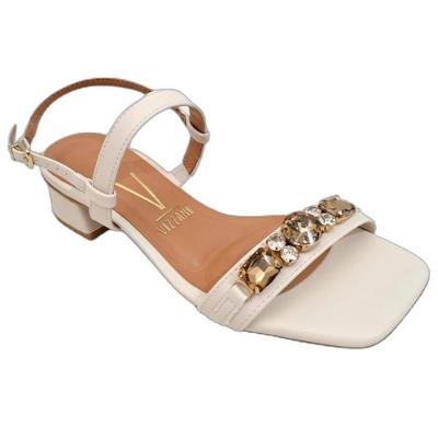 Sandália Vizzano Salto Baixo Pedraria Feminino - Off White