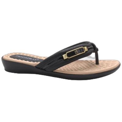 Chinelo Anabela Piccadilly Detalhe Dourado Feminino - Preto