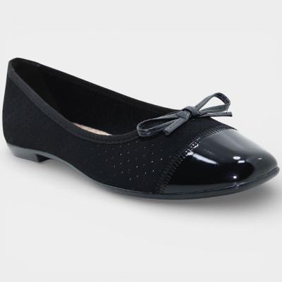 Sapatilha Moleca Bico Quadrado Microperfuros Laço Feminina - Preto