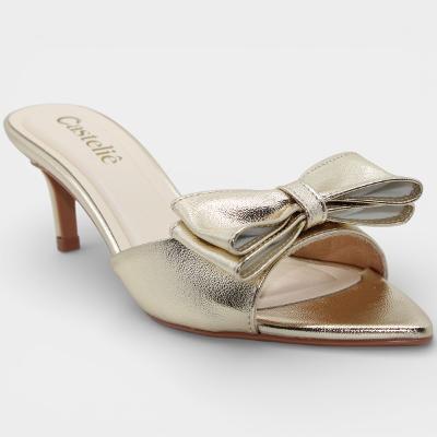 Tamanco Casteliê Intense Salto Fino Laço Feminino - Dourado