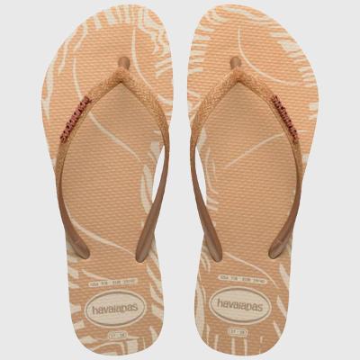 Chinelo Havaianas Slim Glitter Edge Feminino - Bege