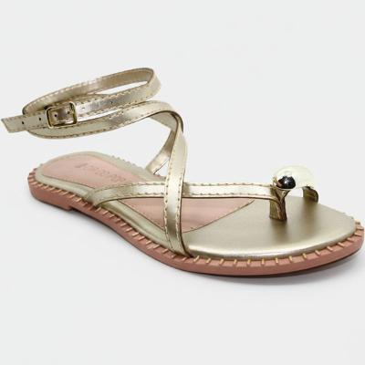 Rasteira Cia do Porto Amarração Detalhes Feminina - Dourado