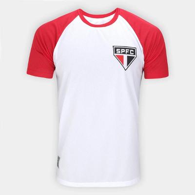 Camiseta Raglan São Paulo RetrôMania Basic Masculina - Branco e Vermelho