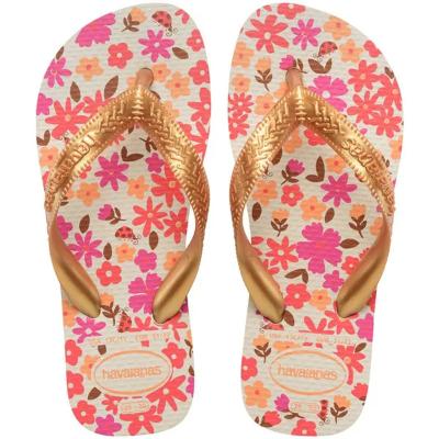 Chinelo Havaianas Kids Flores Fc Feminino - Rosa e Dourado