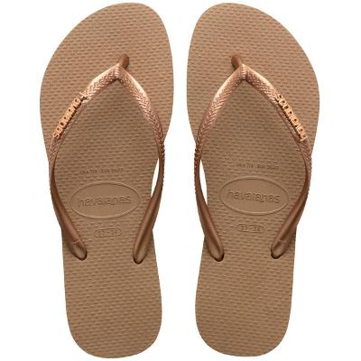 Chinelo Havaianas Slim Logo Metallic Feminino - Bege