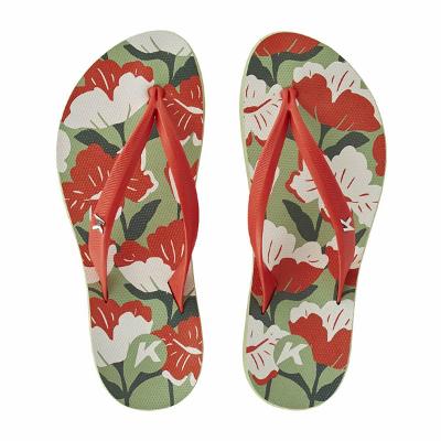 Chinelo Kenner Ibiza Flora Feminino - Verde e Vermelho