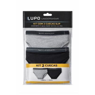 Kit Cueca Slip Lupo Com Elastano 3 Peças - Preto e Cinza