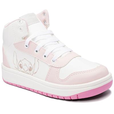 Tênis Infantil Disney Stitch Recortes Cano Alto Menina - Branco e Rosa