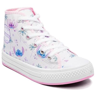 Tênis Infantil Disney Stitch Cano Alto Menina - Branco e Rosa
