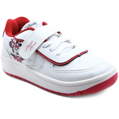Tênis Infantil Disney Minnie Velcro Menina - Branco e Vermelho