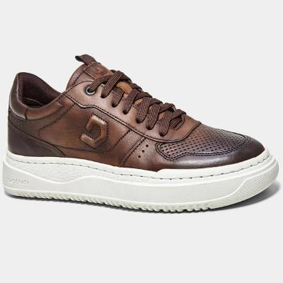 Tênis Couro Democrata Denim Block Masculino - Marrom Escuro