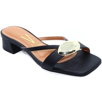 Tamanco Vizzano Tiras Salto Baixo Detalhe Feminino - Preto