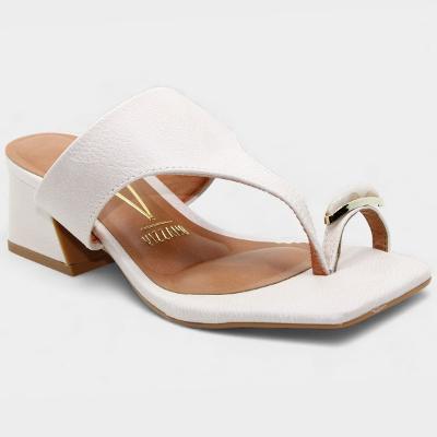 Tamanco Vizzano Salto Baixo Bloco Detalhe Feminina - Off White