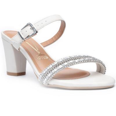 Tamanco Vizzano Fivela Strass Salto Grosso Feminino - Branco