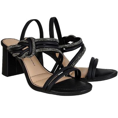 Tamanco Dakota Salto Bloco Médio Strass Feminina - Preto