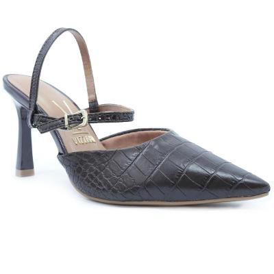 Scarpin Vizzano Traseiro Aberto Salto Médio - Marrom Escuro