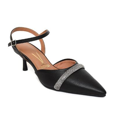 Scarpin Vizzano Tira Strass Salto Médio Feminino - Preto