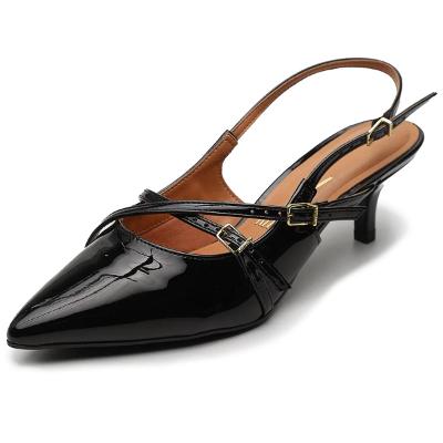 Scarpin Vizzano Slingback Salto Fino Baixo Verniz - Preto
