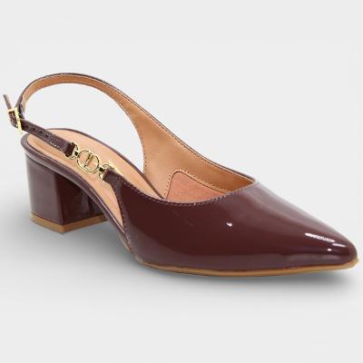 Scarpin Vizzano Slingback Salto Bloco Verniz Detalhe - Bordô
