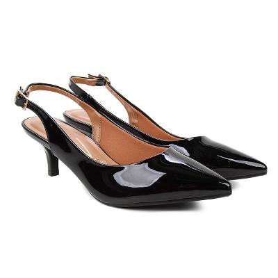 Scarpin Vizzano Salto Baixo Bico Fino Chanel - Preto