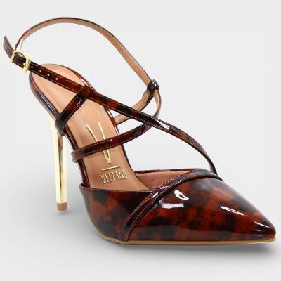 Scarpin Vizzano Salto Alto Verniz Tira Cruzada Feminino - Marrom e Preto