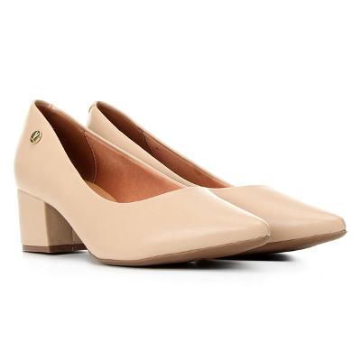 Scarpin Vizzano Bico Fino Salto Bloco - Bege