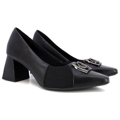 Scarpin Couro Usaflex Joanete Enfeite Metal - Preto