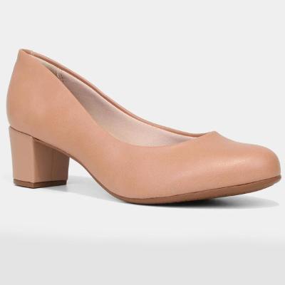 Scarpin Beira Rio Boneca Salto Bloco Baixo - Nude