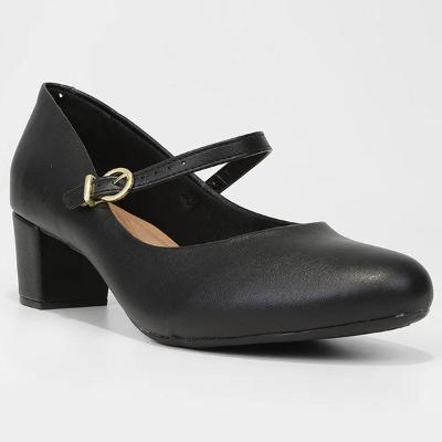 Scarpin Beira Rio Boneca Fivela Salto Bloco - Preto