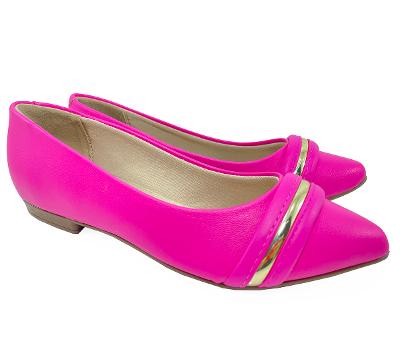 Sapatilha Beira Rio Bico Fino Detalhe Metalizado - Pink