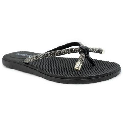 Rasteira Beira Rio Flatform Diamond Strass Laço Feminina - Preto