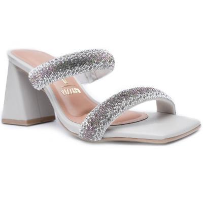 Sandália Vizzano Salto Bloco Strass Feminino - Off White