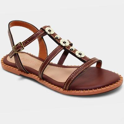 Rasteira Cia do Porto Apliques Feminina - Marrom Escuro