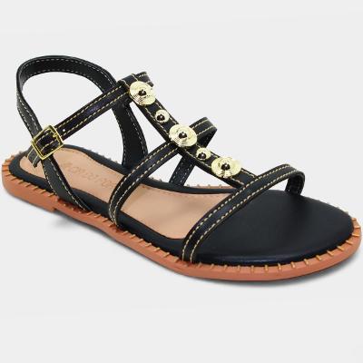 Rasteira Cia do Porto Apliques Feminina - Preto