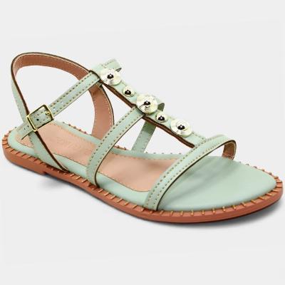 Rasteira Cia do Porto Apliques Feminina - Verde Claro